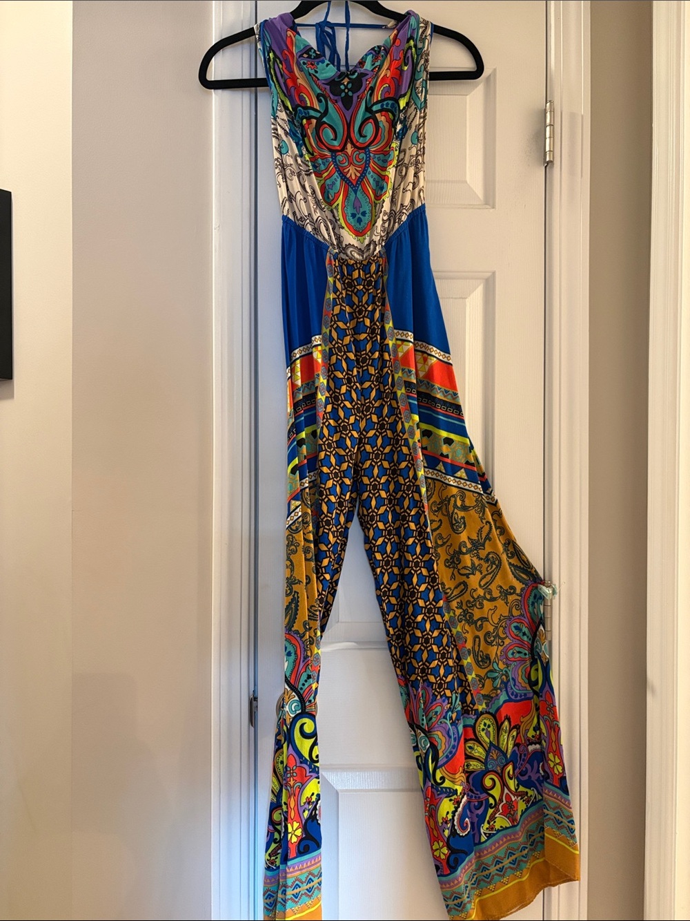 Open Back Multicolor Printed Wide-Leg Jumpsuit
